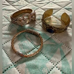 Set of 3 Gold Women's Bracelets, Leopard & Bling